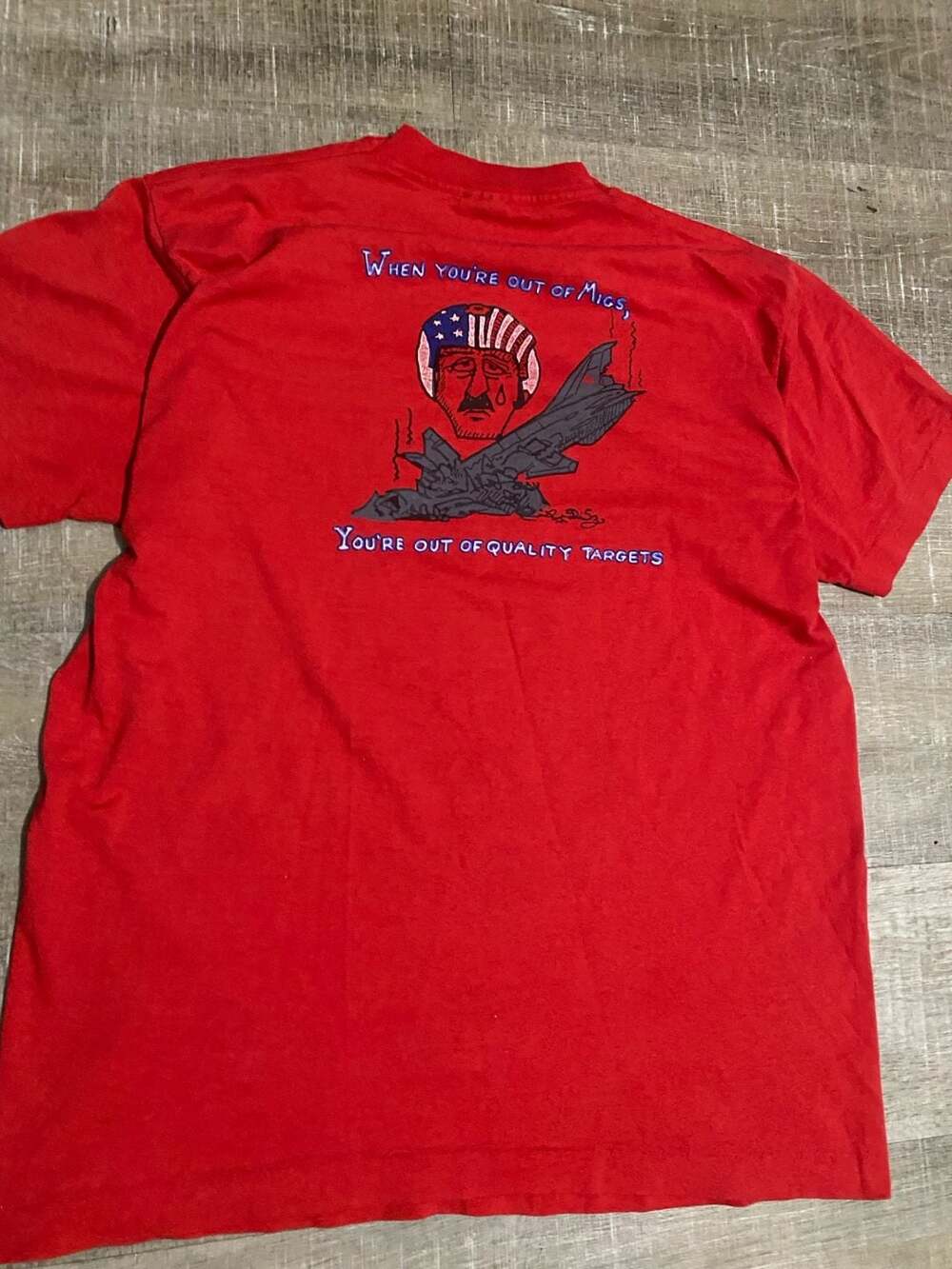 Vintage 90s MiG-21 McClellan Aviation Museum Red Graphic T-Shirt XL